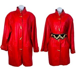 Beautiful Vintage Red Genuine Leather Coat By Jacqueline Ferrar Size L